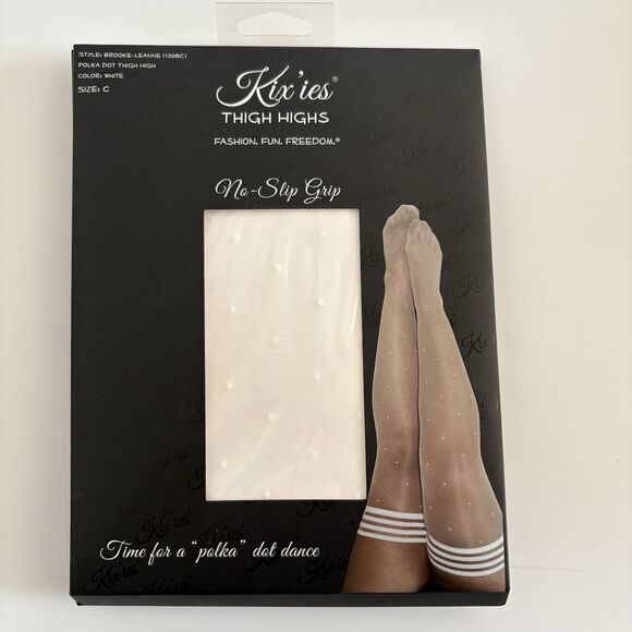Kixies Sheer White Polka Dot Thigh Highs Stockings Tights No Slip Grip Size C - Picture 4 of 8
